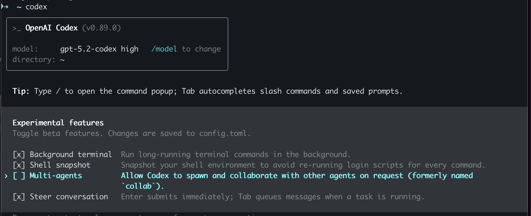 Codex CLI subagent picker